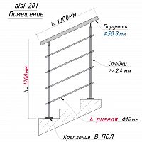 Комплект ограждений 1м длина 50 труба 201 высота 1,2 м