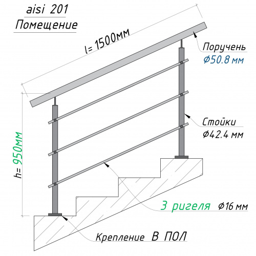 Комплект ограждений 1,5м длина 50 труба 201 высота 0,95 м фото 2