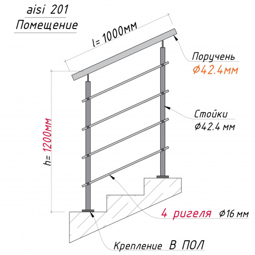 Комплект ограждений 1м длина 42 труба 201 высота 1,2 м