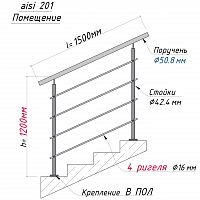 Комплект ограждений 1,5м длина 50 труба 201 высота 1,2 м